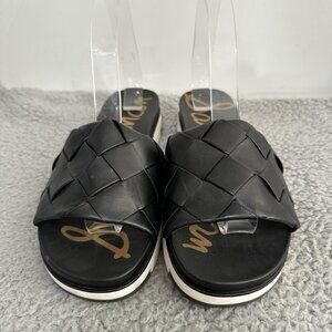 Sam Edelman Shoes‎ Womens Size 8.5 Black Woven Leather Platform Slide Sandals